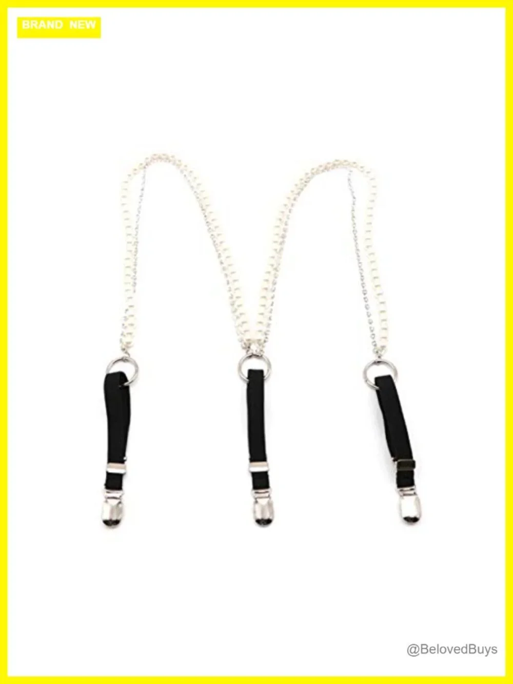 Women Faux Leather Pearl Rhinestone Suspender Belts Costume Waist Belt